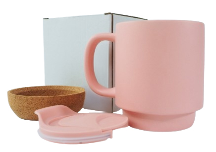 Color mug with lid and cork bottom for sublimation